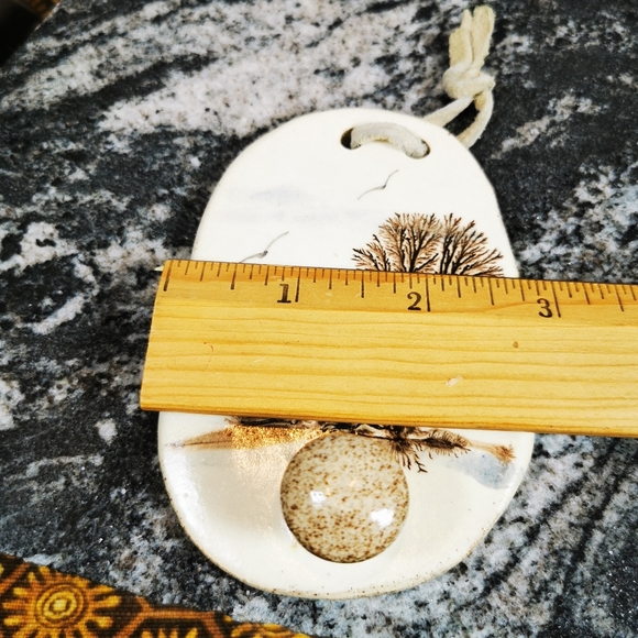 Vintage Irregular Oval Art Pottery Wall Hook with Trees and Birds in Flight - Picture 12 of 13